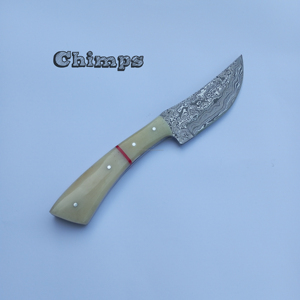 Couteau de chasse/découpe artisanal en acier Damas, lame fixe pour usage quotidien, qualité industrielle, garantie 3 ans, manche en os de chameau - Product Image 4