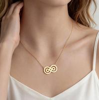 Collier pendentif double infini creux en acier inoxydable pour femme, chaîne de clavicule, collier infini étanche