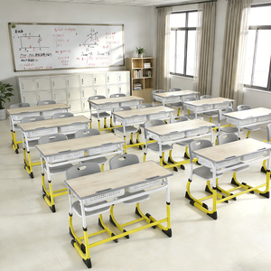 Meubles scolaires Shanfeng, bureau et chaise double pour élèves en MDF, hauteur réglable, axés sur l'ameublement scolaire - Product Image 2