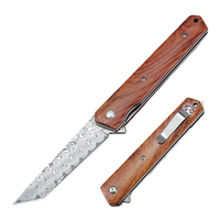 Couteau de poche en acier Damas à 76 couches, couteau EDC en bois, lame Tanto, couteau pliant de survie, extérieur, avec clip pour homme, prêt à être expédié