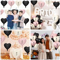 Lot de 10 ballons en forme de cœur rose bébé, blanc crème et noir avec ruban noir pour la décoration de la Saint-Valentin
