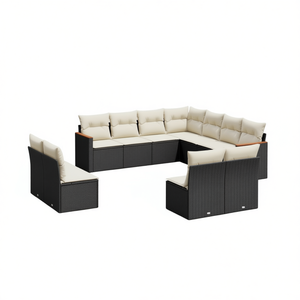 Ensemble de canapés de jardin en rotin moderne noir et crème, mobilier d'extérieur résistant aux UV, rotin PE, coussins en mousse haute densité, contemporain - Product Image 1