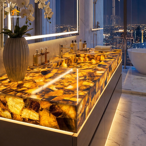 Lavabo et meuble-lavabo de salle de bain translucides en quartz fumé rétroéclairé de luxe, qui brillent dans le noir - Product Image 1