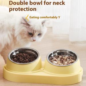 Mayorista Antideslizante Antiderrames de acero inoxidable Lindo Gato Elevado Perro Comida y Agua Alimentación Cuencos dobles - Product Image 4