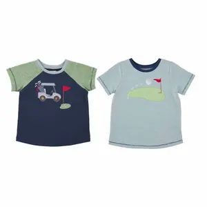 Custom Infant Toddler Kids Boys Summer T-shirt 100% Cotton Blue And Green Golf Tee Children's T-shirts