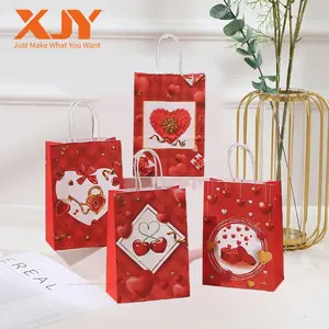 XJY 럭셔리 발렌타인 데이 로맨틱 패턴 패턴 트위스트 핸들이있는 튼튼한 레스토랑 선물 캐리 종이 가방