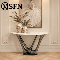 Table console moderne de luxe avec plateau en marbre et base en acier inoxydable poli MSFN CZ-129 pour la décoration de la maison, de la villa, de l'hôtel, du hall d'entrée