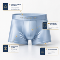 Caleçons Boxers Homme Personnalisables à Logo, Taille Mi-Haute, en Satin Brillant, Soie Glacée Douce, Finition Brillante, Respirants, 5 Couleurs
