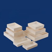 ESTICK Boîte à emporter rectangulaire en bois écologique jetable pour sushis, pâtisseries, desserts, tiramisu, gâteaux, snacks, pain, biscuits, en contreplaqué et plastique