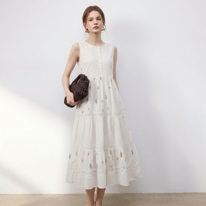 French Pastoral Style Floral Print Sleeveless A Line Long Dress For Women Summer Fresh Sweet Casual Dress - Product Image 1