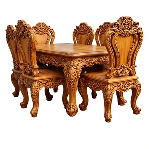 Handcrafted Luxury Royal Antique Teakwood Gold Round Dining <b>Table</b> Set Elegant 8 Seater Dining Furniture - Product Image 2