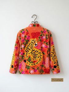 เสื้อแจ็คเก็ตกำมะหยี่ปักมือ ลายสัตว์ คอจีน แขนยาว สำหรับผู้หญิง เสื้อโค้ทฤดูหนาวบุใยโพลีเอสเตอร์หนา - Product Image 4