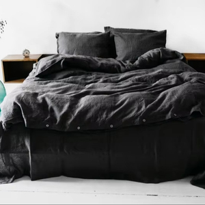 Juego de ropa de cama de lino 100% cosido a mano-King Queen tamaños gris funda nórdica fundas de almohada 200tc hilo patrón sólido Cierre de 2 botones - Product Image 1