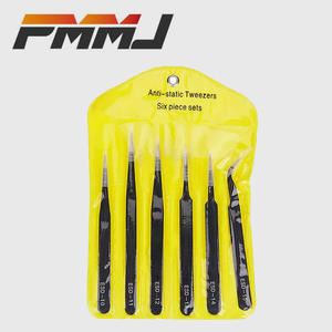 Juego de 6 Pinzas de Acero Inoxidable Negro de 1.5 mm de Grosor, Grado DIY, con Bolsa de PVC Amarilla - Calidad de Exportación, Versión en Inglés - Product Image 5