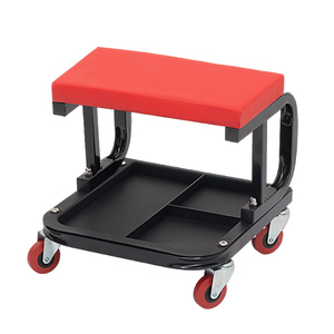 Sgabello da Lavoro Girevole Rinforzato con Seduta Imbottita in PU e Vassoio Portautensili Diviso per Officina Meccanica - Product Image 6