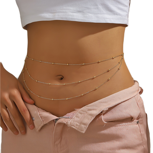 Catena da vita da donna a doppio strato in acciaio inossidabile placcato oro con perle di miglio, popolare per il commercio transfrontaliero - Product Image 1