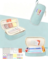 Trousse à crayons multi-compartiments avec poignée, grande capacité, en polyester, couleur unie, fermeture éclair fluide, rangement pour outils cosmétiques, personnalisable OEM, MOQ300