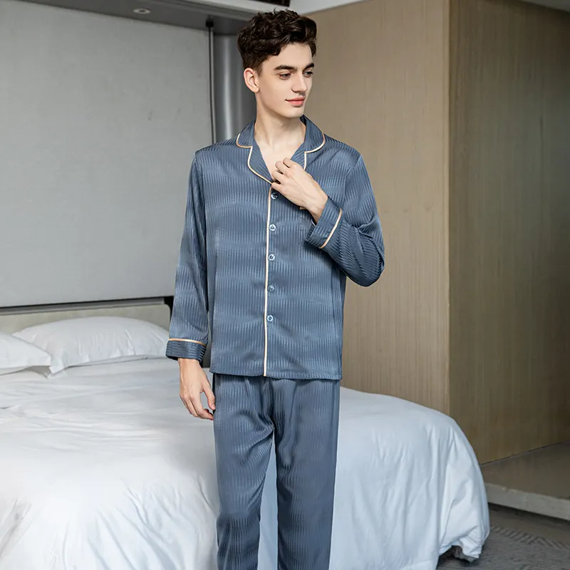 2023 Men's Jacquard Summer Pajamas Set Sleepwear Soft Pijamas Nightwear for Men