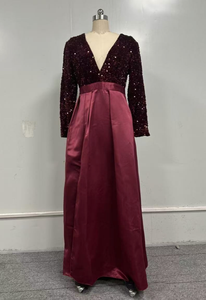 Liu Ming kadın seksi V boyun Maxi elbise uzun pullu taraflı kollu Dropshipping toptan parti balo akşam doğal bel için - Product Image 6