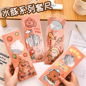 Phổ biến 4 cái/bộ trường văn phòng phẩm hình học <span class=keywords><strong>to</strong></span>án học quy mô công cụ đầy màu sắc nhựa capybara thước đo tam giác cai trị thiết lập 20cm - Product Image 1