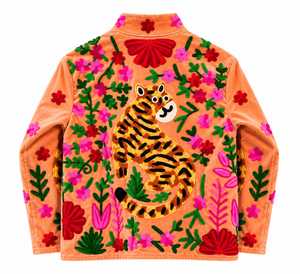 Premium Peach <b>Velvet</b> Handmade Tiger Bomber <b>Jacket</b> <b>Women</b> Quick Dry Breathable Winter V-neck Designer Outerwear B2B Wholesale Expo - Product Image 2