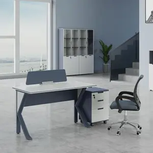 Furnitur kantor desain modern meja komputer kantor biru dengan laci