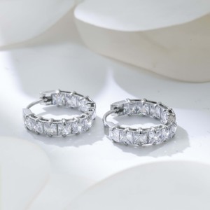 Silver Princess Cut Full Zircon Drop Earrings-Trendy Light Luxury Sparkly Jewelry for Party <b>Occasions</b> - Product Image 2