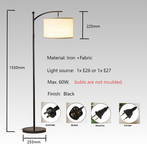 Hiện đại LED Đèn sàn với cơ thể sắt phong cách đơn giản cho nhà cạnh giường ngủ hoặc sofa E26/E27 loại cơ sở - Product Image 2