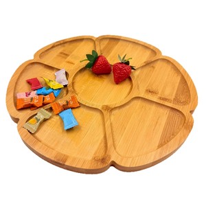Plateau de service en bambou 30x30x1,5cm, sept compartiments, forme de fleur, pour collations, bonbons, desserts, usage domestique - Product Image 1