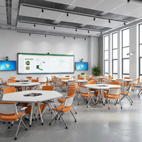 Mesa y silla de entrenamiento plegables hexagonales, mesa de conferencias circular trapezoidal móvil y plegable, mesa inteligente para el aula.