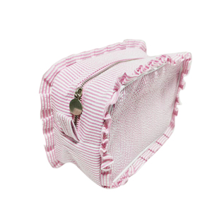 Rosa Rüschen-Kosmetiktasche, 25 Stück, GA-Lager, Seersucker-Make-up-Tasche, Reise-Reißverschlusstasche DOM-2898 - Product Image 1