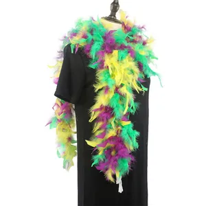 Карнавальный костюм из страусиных перьев с отделкой, боа, пушистый, Марди-Гре, пурпурно-зеленый золотой головной убор для рукоделия
