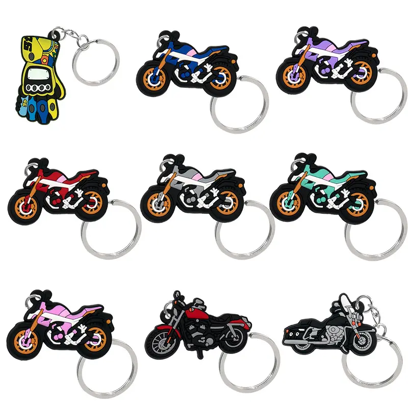 मोटरसाइकिल पीवीसी चाबी का गुच्छा कार्टून एनीमेशन पीवीसी नरम रबर चाबी का गुच्छा कस्टम लोगो विज्ञापन फैशन फ्लैट पीवीसी चाबी का गुच्छा