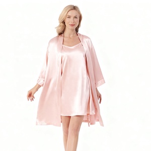 Roupão de Seda Sólida para Mulheres com Lingerie Sexy e Vestido de Noite em Conjunto de Duas Peças para Noivas e Damas de Honra - Product Image 2