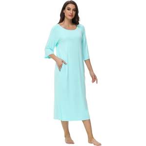 Chemise de nuit en viscose de bambou pour femme, manches 3/4, longueur intégrale, tricot doux, tailles S à XXL, vente en gros - Product Image 1