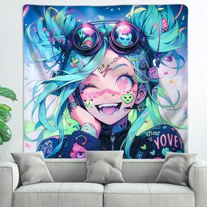 Tapices fluorescentes de dibujos animados de Anime, pinturas decorativas colgantes de luz negra, murales, Material de poliéster en stock - Product Image 1