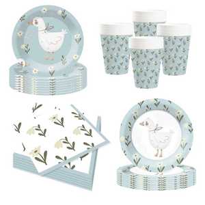 Juego de Vajilla Desechable DAMAI Blue Goose, Platos, Servilletas y Vasos de Papel Azules para Fiestas Infantiles - Product Image 1