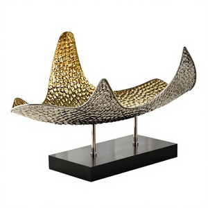 Sculpture métallique abstraite moderne, deux tons or et argent, art ondulé, décoration de table, pièce d'art vintage, accents décoratifs pour la maison - Product Image 1