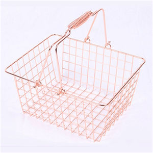 Panier de courses en métal or rose de haute qualité avec poignée, idéal pour les supermarchés et magasins, parfait pour le shopping ou le rangement – Vente en gros à chaud - Product Image 1