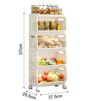 Chariot de rangement multifonctionnel à 4 niveaux pour fruits et légumes, 4 roues, moderne, en PP, pour cuisine, salle de bain, salon, oignons, pommes de terre