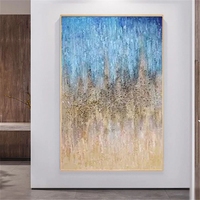 Peinture à l'huile abstraite de luxe sur toile, texture de gravier personnalisée, peinture à l'huile abstraite bleu ciel, grande peinture à l'huile abstraite faite à la main