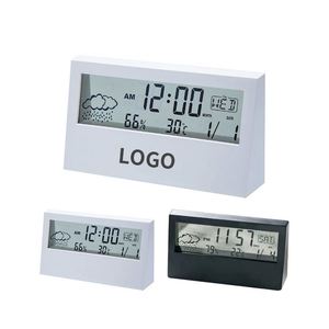 Desk Custom Multifunctional Rectangular Lcd Weather Date Digital Alarm <b>Clock</b> With Logo for Home Use - Product Image 1