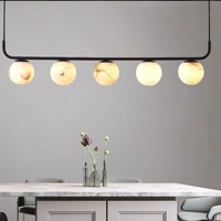 Table à manger intérieure simple Lustre à suspension Art Déco en marbre Suspension ronde en albâtre Lampe à suspension boule Led
