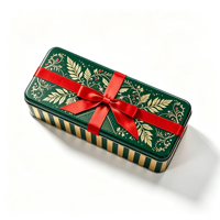 Boîte en métal pour cadeaux de Noël, boîte rectangulaire en métal pour biscuits avec ruban rouge, boîte en métal de qualité alimentaire pour chocolat, bonbons, emballage de Noël