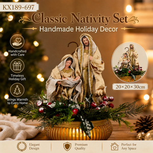 Set Natalizio Classico Fatto <span class=keywords><strong>a</strong></span> Mano con <span class=keywords><strong>Maria</strong></span>, Giuseppe e <span class=keywords><strong>Gesù</strong></span> Bambino, Statuine Decorative su Base in Resina con Luce Calda - Product Image 1