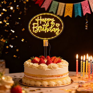 LED Cake Topper luce notturna Happy Birthday acrilico strumenti di <span class=keywords><strong>decorazione</strong></span> per san valentino festa di nozze <span class=keywords><strong>torta</strong></span> <span class=keywords><strong>decorazione</strong></span> - Product Image 3