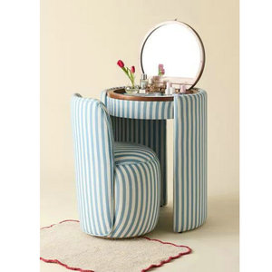 Bàn trang điểm cổ điển sang trọng bọc nệm với gương gấp và bộ ghế đẩu, bàn trang điểm góc gỗ cho phòng ngủ - Product Image 6