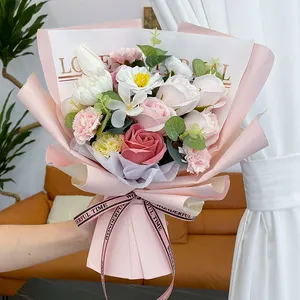Flower Bouquet Valentine Mothers Day Gifts For Girlfriend Real Touch Roses Wedding Forever Preserved Rose Portable Plastic Bag