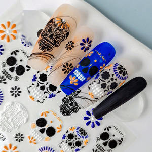 Pegatinas de Uñas con Diseño de Halloween, Película PET No Tóxica Personalizada, Decoración de Uñas 5D DIY con Diseño de Telaraña, Calavera y Bailarina - Product Image 3