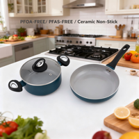 Set Peralatan Masak Panci Aluminium Tekan dengan Lapisan Keramik Anti Lengket, Gagang Bakelite, Wajan Anti Lengket